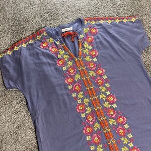 NATURAL LIFE Blue Mini Dress with Colorful Embroidery